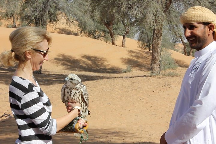 Experience the majesty of falconry in the Dubai Desert where you can connect with nature and learn from experts in a stunning sandy landscape filled with rich tradition.
